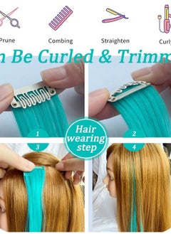 ECOCHARMS 8PCS Princess Party Highlights Clip in Colored Hair Extensions Costumes Wig for American Girls(Blue Yellow Pink Teal)  - Image 3