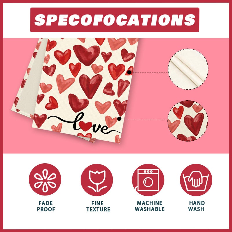 XCHI Watercolor Red Love Hearts Valentineâ€™s Day Table Runner Table Decoration for Party Home Kitchen Dining Holiday Decor 13x72 Inch - Image 5