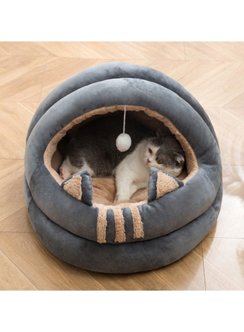 Generic Cat Bed for Indoor Cats, Pet Tent, Cave with Anti-Slip Base Semi-Enclosed Cat Bed with Hanging Toy Soft Pet Bed  - Image 1