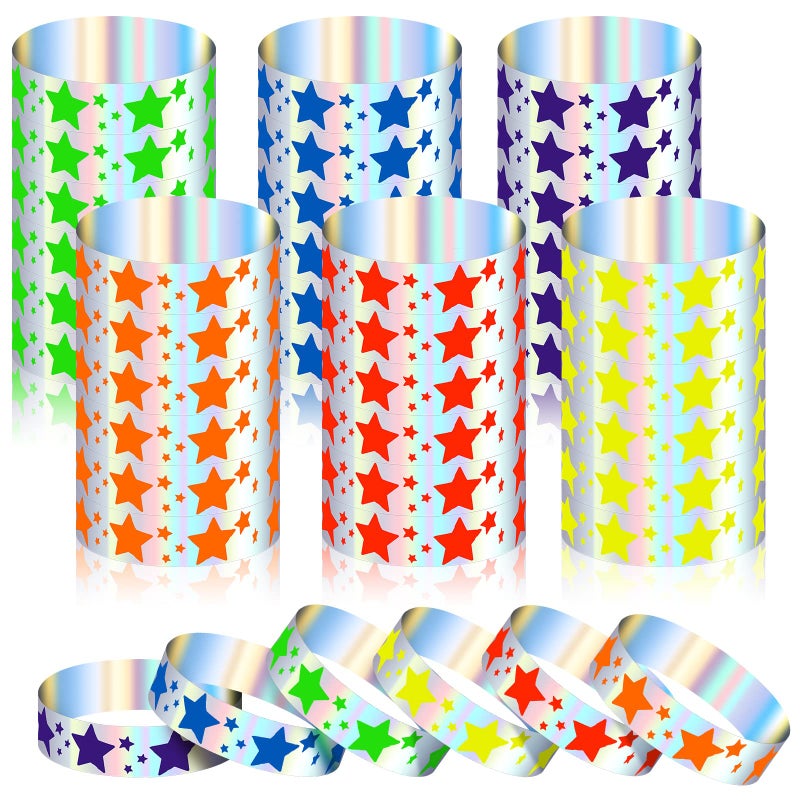 Glenmal 500 Pcs Wristbands for Event Graduation Neon Star Wristbands Bulk for Events Patriotic 4th of July Plastic Waterproof Carnival Arm Bands Adhesive Bracelet for Wedding PartyMixed Color