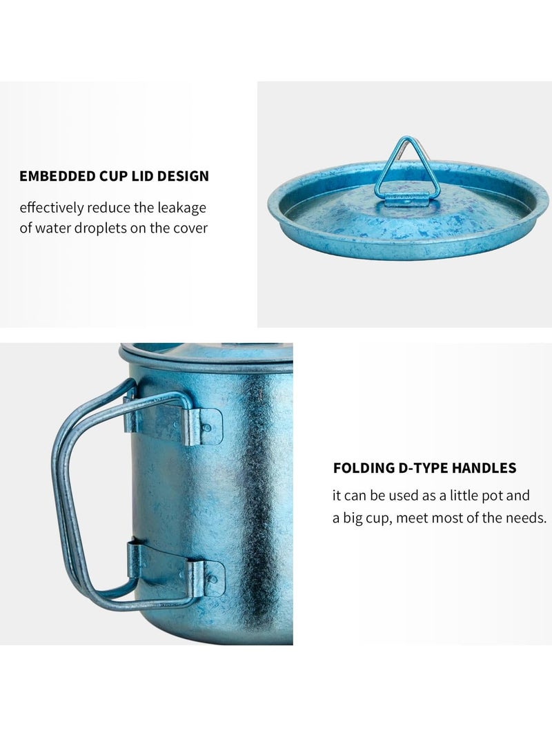 KASTWAVE Cup Titanium Pot with Lid, Collapsible Cup for Traveling, Ultralight Portable 450ml Foldable Handle Camping Tea Coffee Water, Mug for Outdoor Backpacking Hiking Picnic Drinkware with Mesh Sack - Image 4
