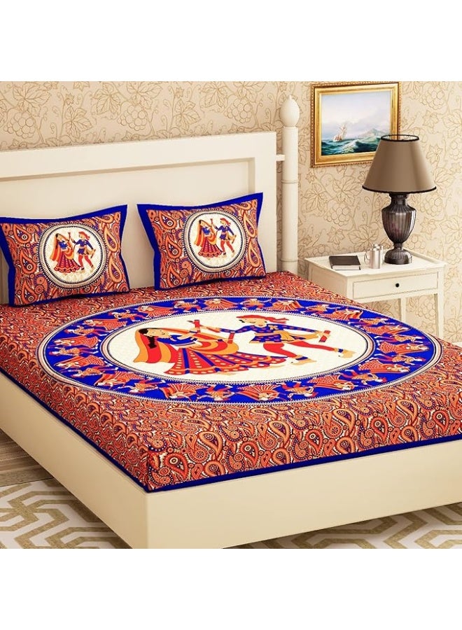 Urban Magic Urban Magic 104 TC Cotton Double Printed Flat Bedsheet (Pack of 1, Blue)  - Image 1