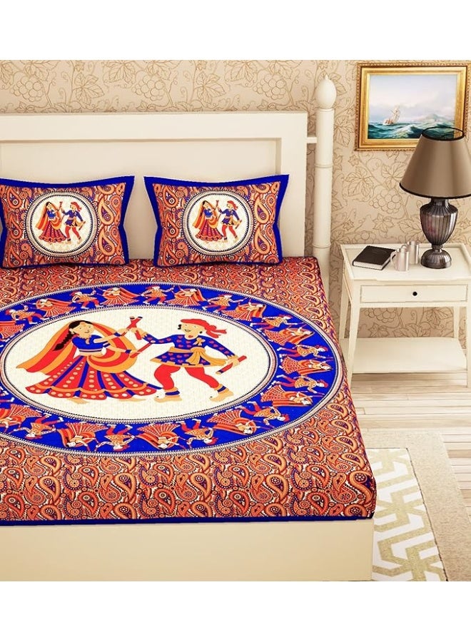 Urban Magic Urban Magic 104 TC Cotton Double Printed Flat Bedsheet (Pack of 1, Blue)  - Image 2