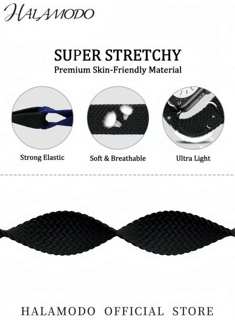 HALAMODO Adjustable Elastic Braided Straps Compatible for Apple Watch Series 6 Stretchy Solid Color Sport Watch Strap Fashion Replacement Strap for Men & Women - Image 3