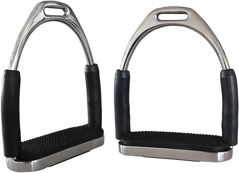 Western Stirrups 1 Pair Flexible Stainless Steel Horse Safety Stirrups, Rubber-Covered Hinged Legs - Image 1
