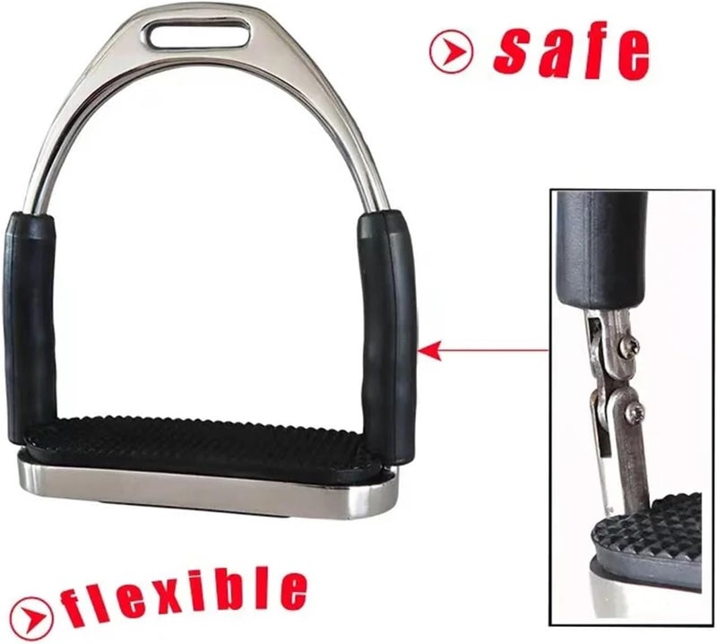 Western Stirrups 1 Pair Flexible Stainless Steel Horse Safety Stirrups, Rubber-Covered Hinged Legs - Image 4