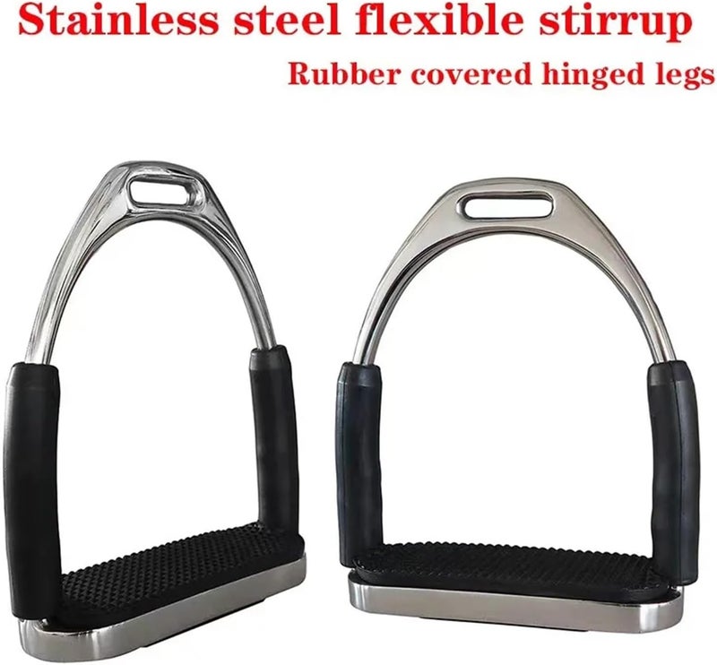 Western Stirrups 1 Pair Flexible Stainless Steel Horse Safety Stirrups, Rubber-Covered Hinged Legs - Image 3