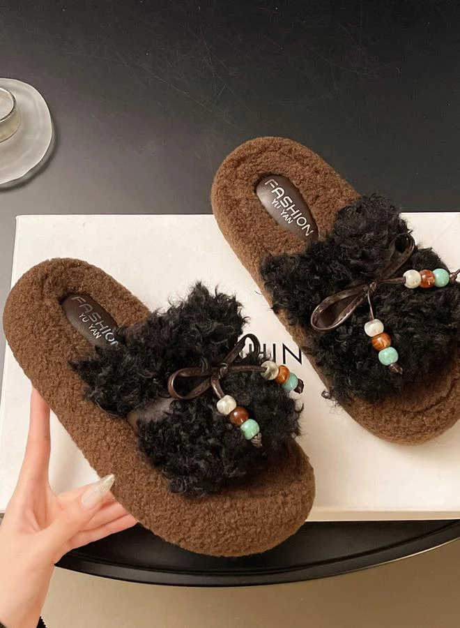 Take Two Plush Slides with Beaded Bow
