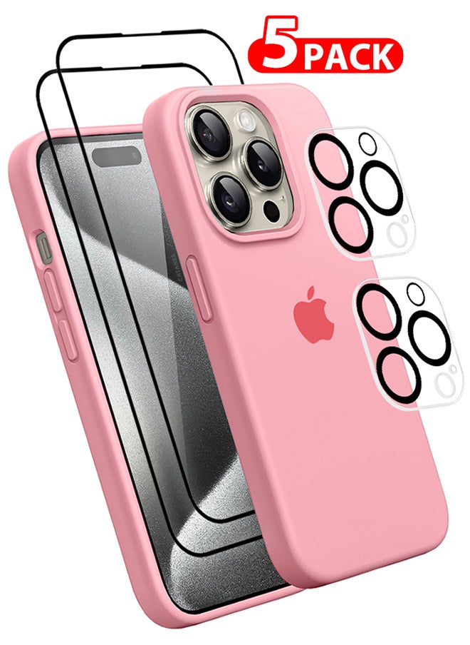 CATANES 5 Packs For iPhone 15 Pro Max Case 2 Screen Protectors and 2 Camera Lens Protectors Upgrade Defender Silicone Cover ShockProof Anti-Scratch Protective Phone Case Pink  - Image 1