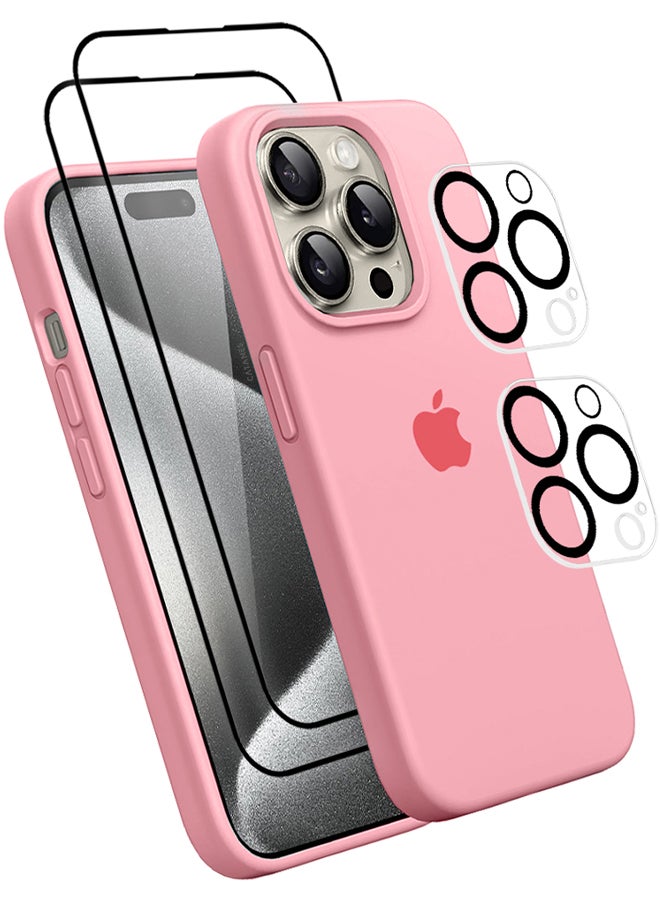 CATANES 5 Packs For iPhone 15 Pro Max Case 2 Screen Protectors and 2 Camera Lens Protectors Upgrade Defender Silicone Cover ShockProof Anti-Scratch Protective Phone Case Pink  - Image 2