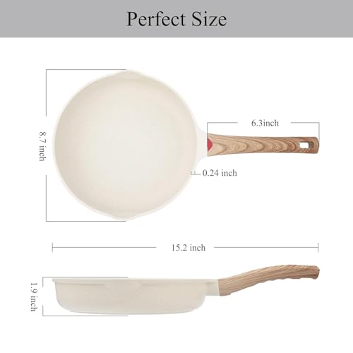 Niyam Nonstick Frying Pan Skillet, Granite Cooking Pan, Healthy and Non Toxic, Ergonomic Handles, Suitable for All Stove, PFOA Free (White, 20) - Image 2