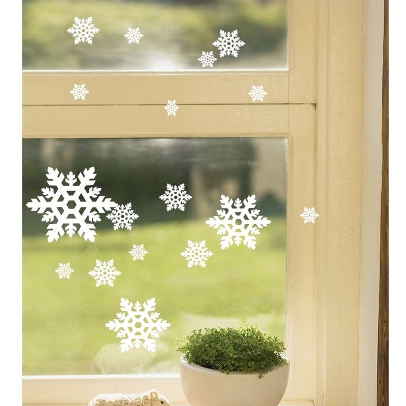 DNVEN Merry Christmas Snowflake Wall Decals White Vinyl Removable Wall Stickers for Bedrooms Kids Rooms Windows Glasses Christmas Party 3 inches x 5 inches Set of 21 pcs