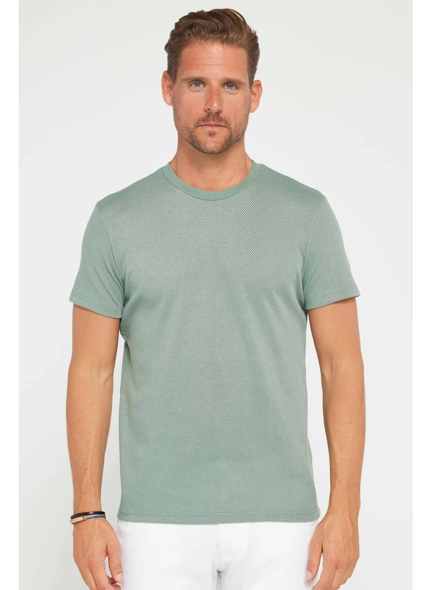 Tudors Men's Slim Fit Slim Cut Flexible Fabric Knitted Crew Neck Green T-Shirt