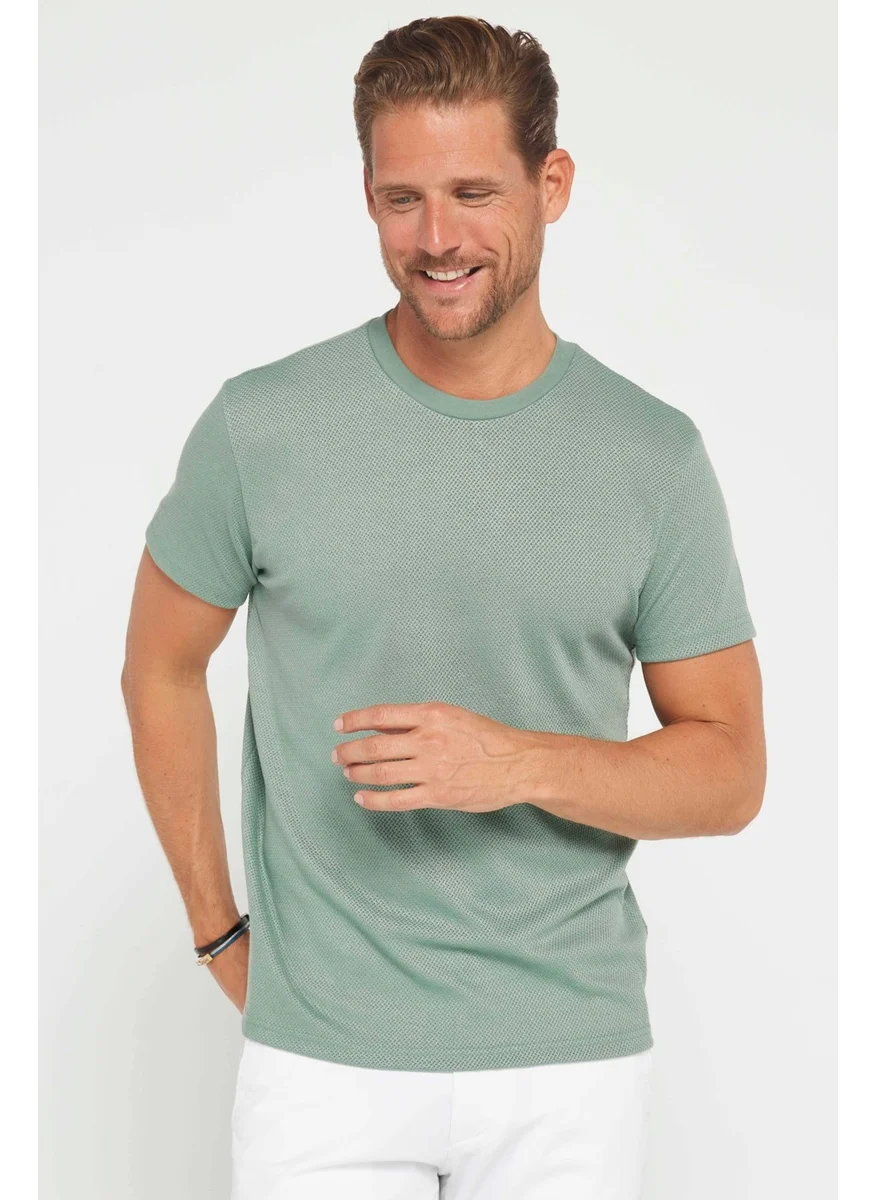 Tudors Men's Slim Fit Slim Cut Flexible Fabric Knitted Crew Neck Green T-Shirt