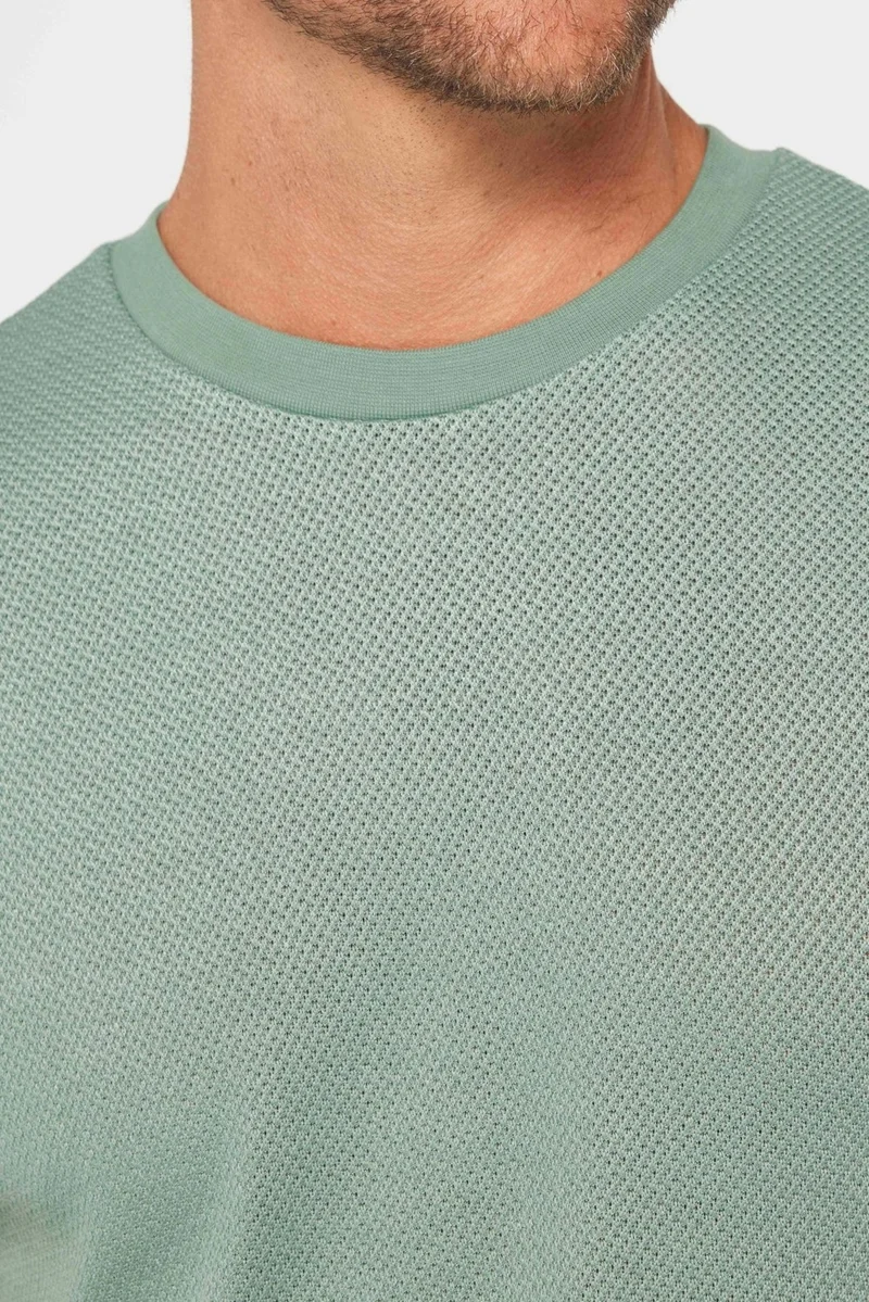 تودورس Men's Slim Fit Slim Cut Flexible Fabric Knitted Crew Neck Green T-Shirt