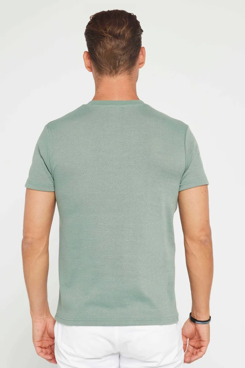 تودورس Men's Slim Fit Slim Cut Flexible Fabric Knitted Crew Neck Green T-Shirt