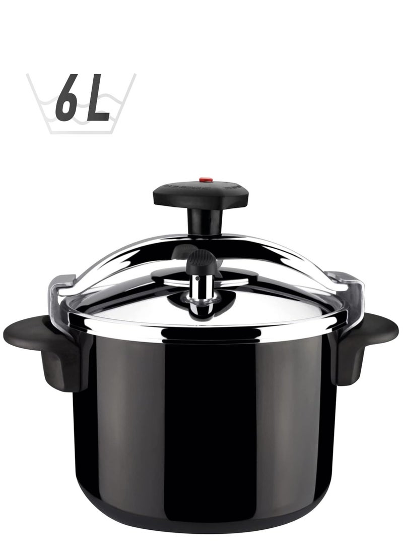 Magefesa 6Liters MAGEFESA Castell Pressure Cooker, Black - 6 Liters |Cookware Kitchen 6 litre PreesureCooker Black,Silver  - Image 1