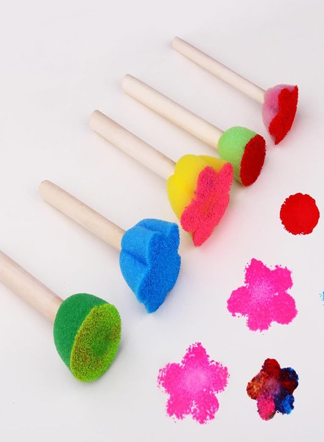 GSHLLO 10 Pcs Wooden Handle Foam Brush Round Flower Paint Sponge Brush DIY Sponge Stamps Card Making Drawing Tools for Craft Scrapbooking - Image 2