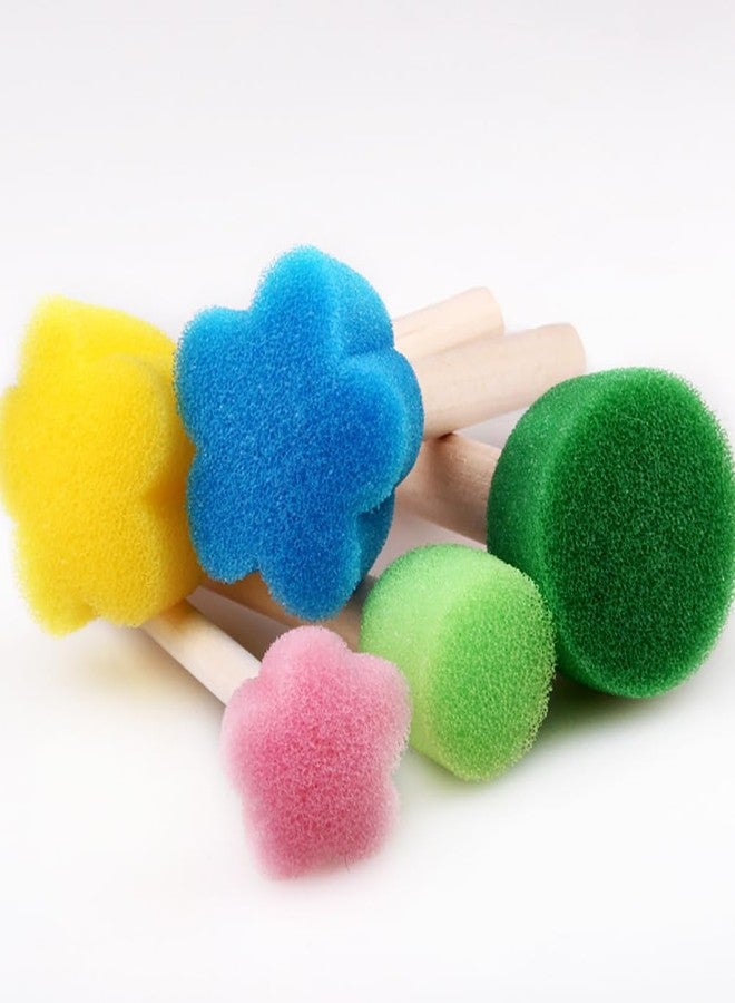 GSHLLO 10 Pcs Wooden Handle Foam Brush Round Flower Paint Sponge Brush DIY Sponge Stamps Card Making Drawing Tools for Craft Scrapbooking - Image 3