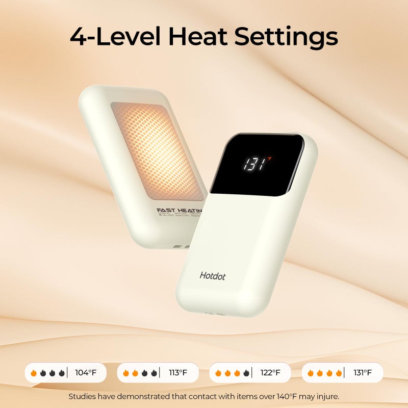 Hotdot Hand Warmers Rechargeable 2-Pack  6400Mah Electric Hand Warmers With Led Battery And Temperature Display  4 Heating Levels Portable Pocket Heater For Men  Women  Hunting White - Image 5