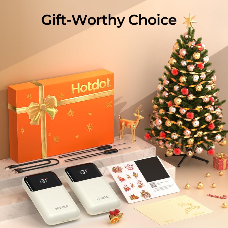 Hotdot Hand Warmers Rechargeable 2-Pack  6400Mah Electric Hand Warmers With Led Battery And Temperature Display  4 Heating Levels Portable Pocket Heater For Men  Women  Hunting White - Image 2