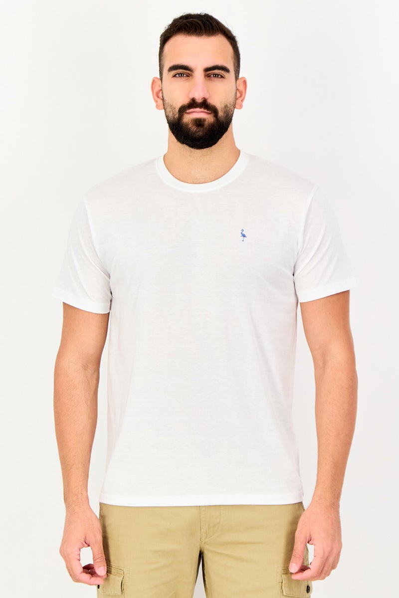 Tailorbyrd Men Crew Neck Short Sleeve Embroidered Logo T-Shirt, White - Image 1