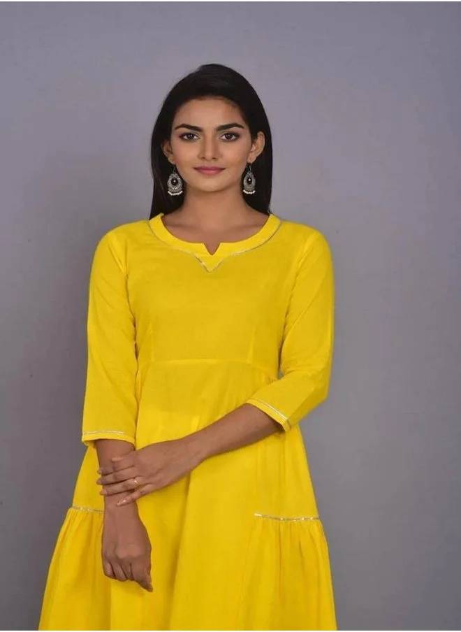 ZERESOUQ Yellow Tiered Anarkali Kurta With Gota Lace