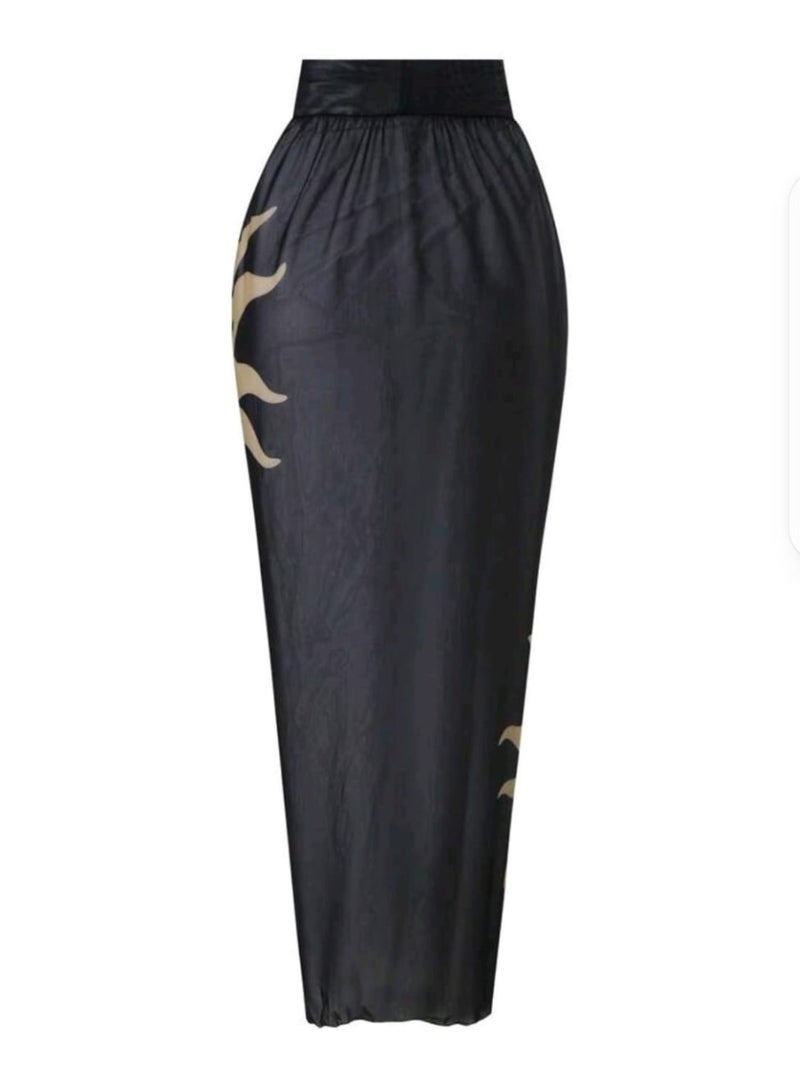 شي إن مجموعة ملابس سباحة نسائية جديدة من سويم أواسيس، مكونة من قطعتين، موديل 2025، من قطعة واحدة، بتصميم منقوش، مع فستان ماكسي شبكي للشاطئ، ملابس كاجوال للعطلات الصيفية - Image 5