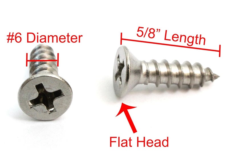 Bolt Dropper No. 6 x 5/8" Stainless Steel Flat Head Phillips Wood Screw, (100 pc), 18-8 (304) Stainless Steel Sheet Metal Screws- Type A Point, Plain Finish, Threads That Bind - Image 2