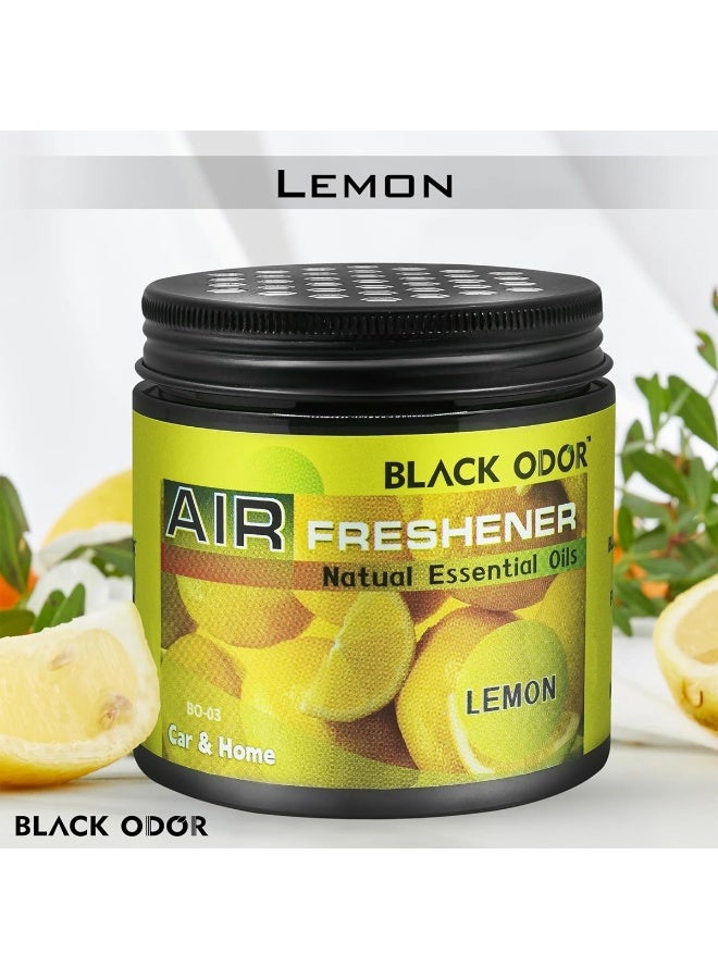 Black Odor Air Freshener Gel 180g, Lemon Scent with Natural Essential Oils – Long-Lasting Odor Eliminator for Car & Home BO-03 - Image 1