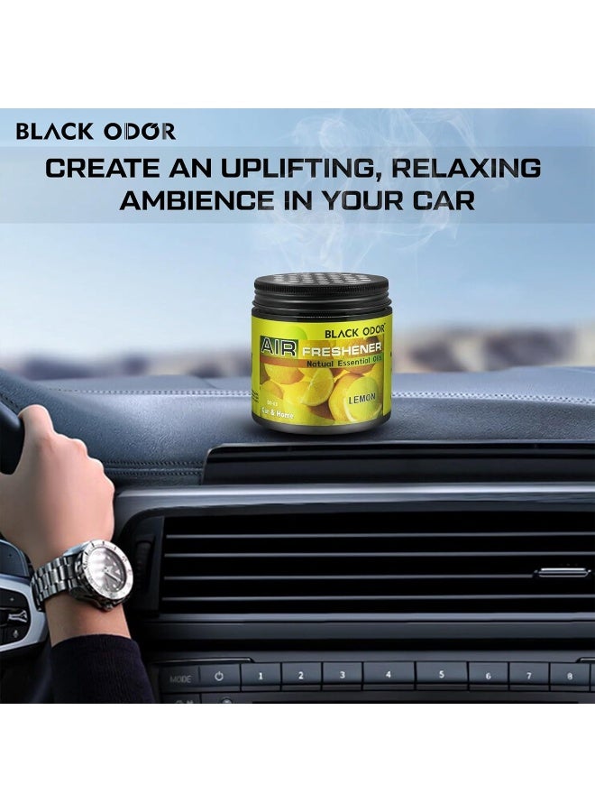 Black Odor Air Freshener Gel 180g, Lemon Scent with Natural Essential Oils – Long-Lasting Odor Eliminator for Car & Home BO-03 - Image 3
