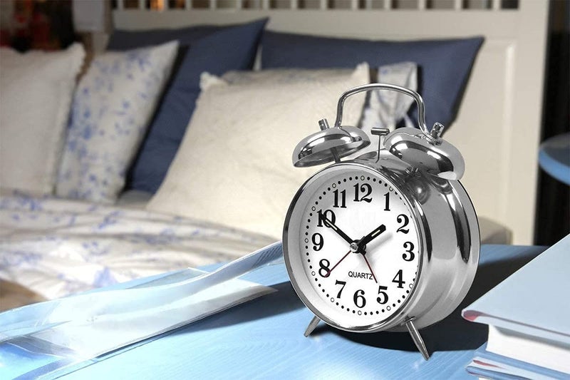 SAJAG Table Clock Twin Bell Analog Alarm Clock for Students Heavy Slippers Extra Loud for Bedside Table Twins Bell Ringing NonTicking Desk Clocks for Kids Teens and Girls Silver - Image 1