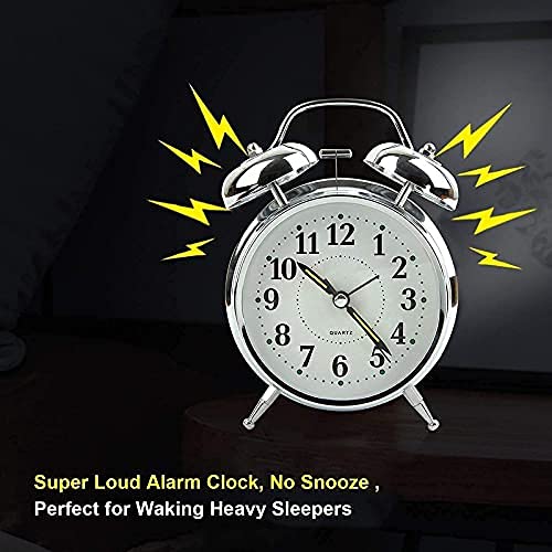 SAJAG Table Clock Twin Bell Analog Alarm Clock for Students Heavy Slippers Extra Loud for Bedside Table Twins Bell Ringing NonTicking Desk Clocks for Kids Teens and Girls Silver - Image 3