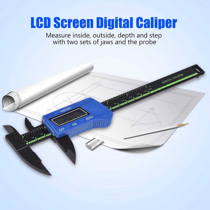 ساعة قياس رقمية بشاشة LCD ضخمة للقياس الداخلي والخارجي للعمق والمراحل (لون أزرق) - Image 4