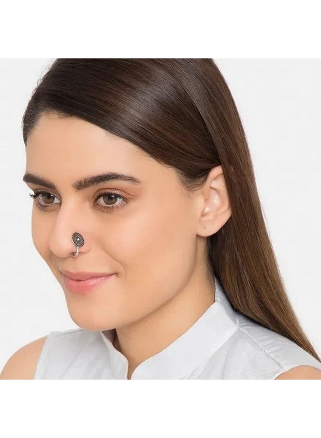 THANUS CRAFT THANU'S CRAFT Oxidized jewellery Black silver Metal nose pin Non piercing Clip on Oxidised nose ring Stud for Girls & Ladies - Image 2