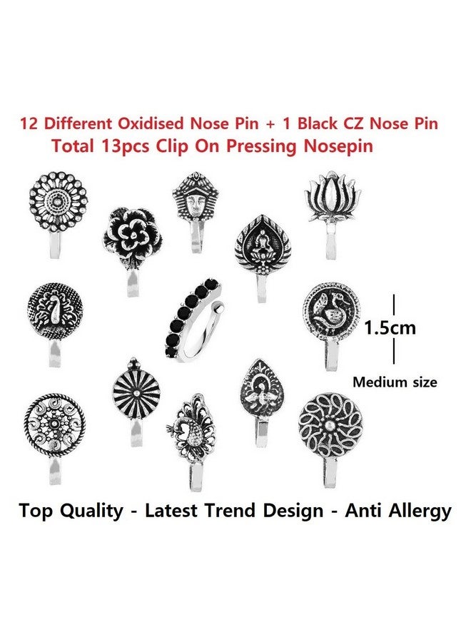THANUS CRAFT THANU'S CRAFT Oxidized jewellery Black silver Metal nose pin Non piercing Clip on Oxidised nose ring Stud for Girls & Ladies - Image 3