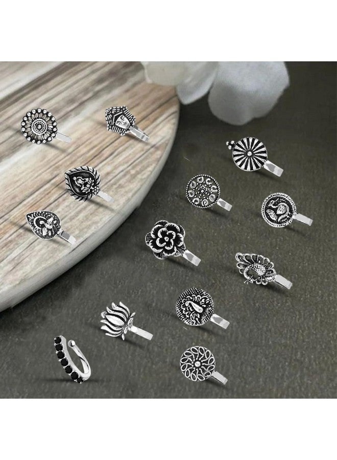 THANUS CRAFT THANU'S CRAFT Oxidized jewellery Black silver Metal nose pin Non piercing Clip on Oxidised nose ring Stud for Girls & Ladies - Image 4