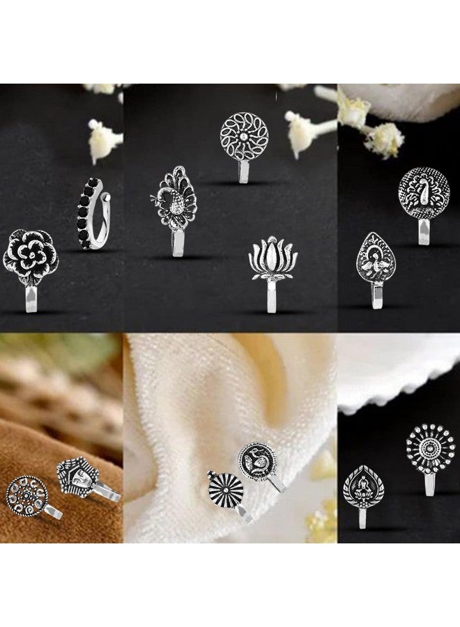THANUS CRAFT THANU'S CRAFT Oxidized jewellery Black silver Metal nose pin Non piercing Clip on Oxidised nose ring Stud for Girls & Ladies - Image 5