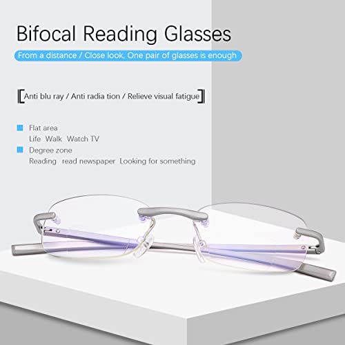 MIRYEA Rimless Clear Bifocal Reading Glasses Spring Hinge Blue Light Blocking Readers for Men and Women Unisex Eyewear Far Near Dual-Use Lightweight Magnifying Anti Glare UV Digital Fashion Eyeglasses - Image 2