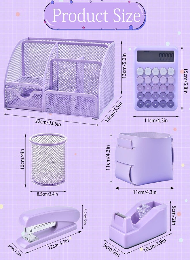 Vamrak 23pc Purple Desk Accessories and Organizers with Mesh Organizer Stapler Tape Dispenser Calculator and a Lot of Office Purple Office Supplies Beautifully Presented in a Gift Box - Image 5