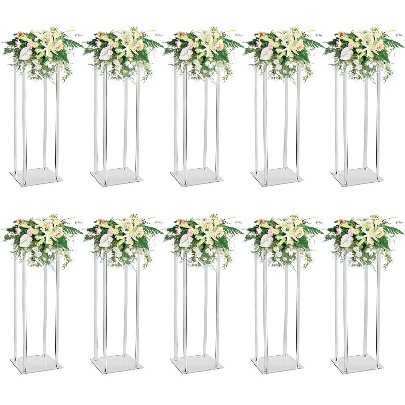 Nalwort 10 Pcs Acrylic Clear Vases for Wedding Centerpieces 315 Tall Flower Stand Engagement Home Party Table Decor Centerpiece Vases Rectangular Acrylic Flower Stand with 50 Pcs Gold Napkin Rings 