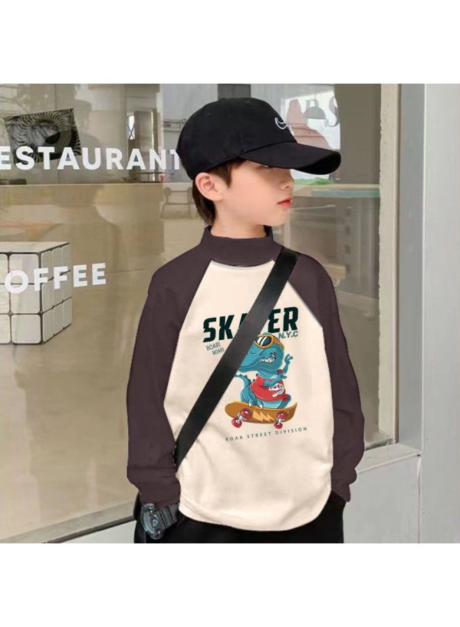 Children's Thermal Long-sleeve T-shirt For Boys, Spring And Autumn Half-high Collar Base Shirt, Big Kids' Baby Printed Fashion Top Trendy