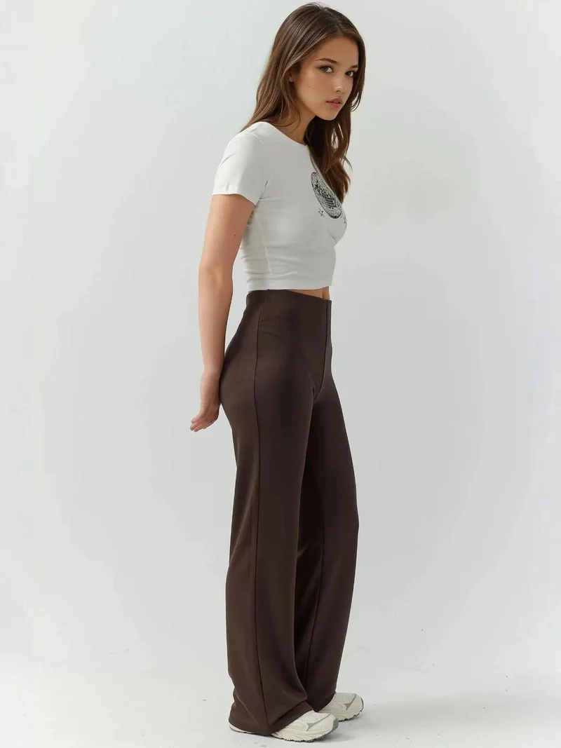 Hiccup Coffee Brown Relaxed Fit Modal Touch Straight Leg Sweatpants for Women | Best Price UAE