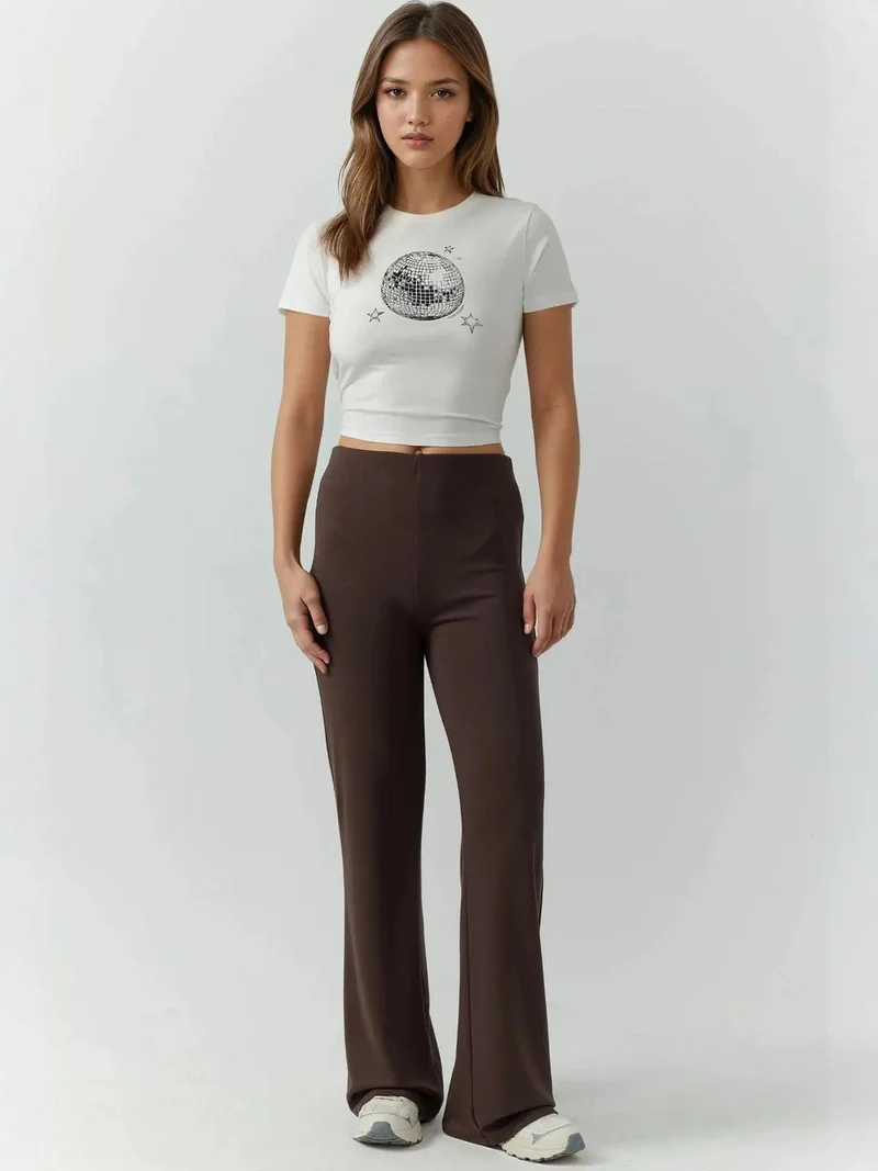 Hiccup Coffee Brown Relaxed Fit Modal Touch Straight Leg Sweatpants for Women | Best Price UAE