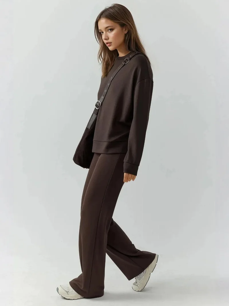 Hiccup Coffee Brown Relaxed Fit Modal Touch Straight Leg Sweatpants for Women | Best Price UAE