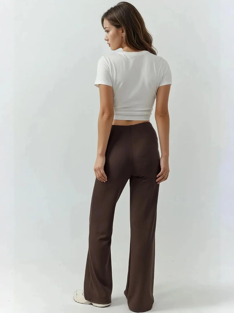 Hiccup Coffee Brown Relaxed Fit Modal Touch Straight Leg Sweatpants for Women | Best Price UAE
