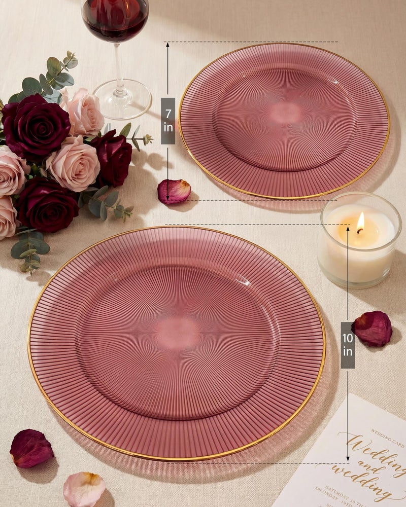 Hioasis 60pcs Burgundy and Gold Plastic Plates - Burgundy Disposable Dinnerware Set, 30pcs Dinner 10.25in & 30pcs Dessert 7.5in Plates with Striped Designs for Party & Wedding - Image 3
