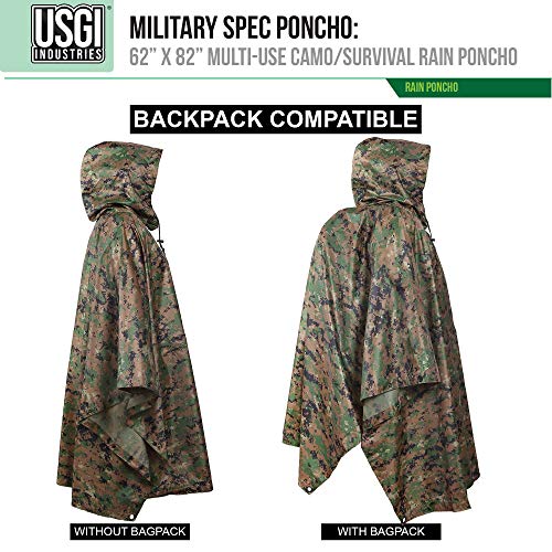 USGI Industries Military Style Poncho | Lightweight Tactical Multi Use Rip Stop Camouflage Rain Poncho | Perfect for Hiking, Hunting, Emergency Tent, Survival (Marpat) - Image 2