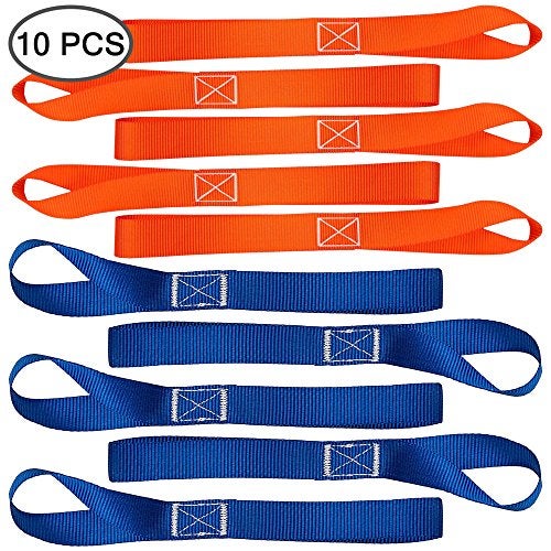 FineGood 10 Pcs Soft Loop Tie Down Straps, 1,500lb Load Capacity Breaking Strength Belts for Secure and Confident Trailering of Motorcycle Dirt Bike ATV UTV - Blue, Orange - Image 2