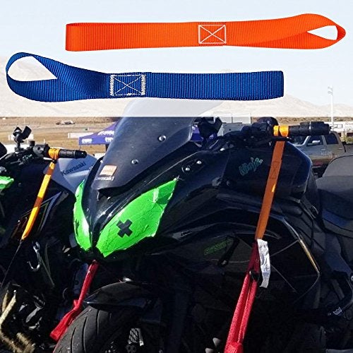 FineGood 10 Pcs Soft Loop Tie Down Straps, 1,500lb Load Capacity Breaking Strength Belts for Secure and Confident Trailering of Motorcycle Dirt Bike ATV UTV - Blue, Orange - Image 5
